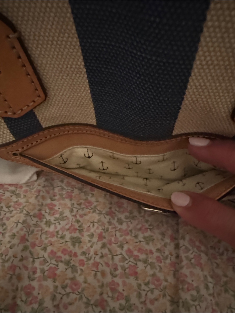 Brighton Navy and Cream Striped Canvas Tote with Tan Leather Accents - Picture 3 of 11